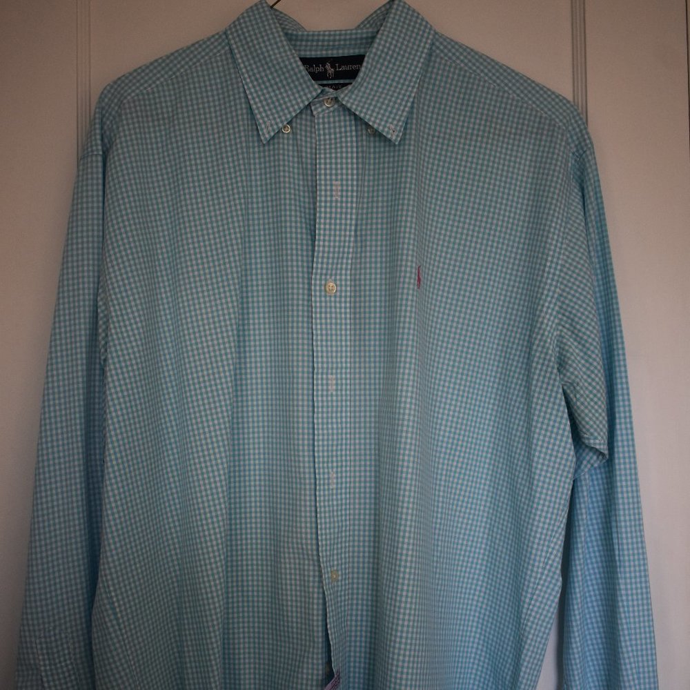 Ralph Lauren Polo Blake Aqua Check Men's Dress Shirt -Lg